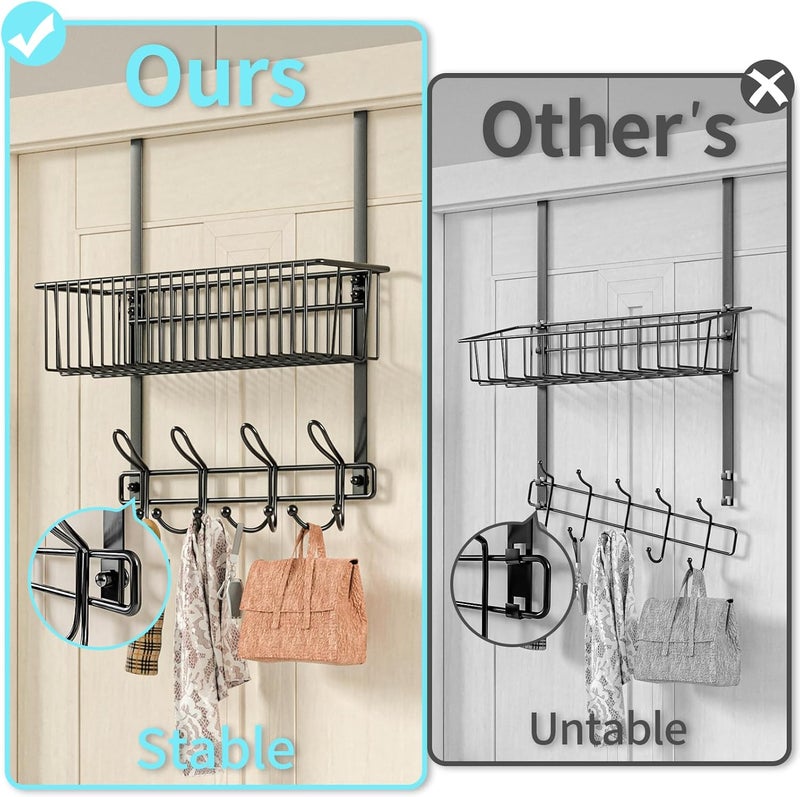 Kaiferty Over The Door Hooks Organizer,Door Hanger Door Storage with Basket,Over The Door Towel Rack Coat Hooks with 12 Hooks,for Bathroom,Bedroom,Kitchen,Office,Apartment(Black) - Image 3